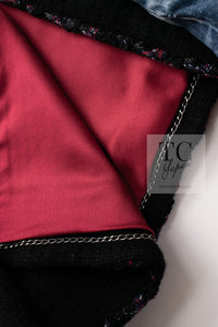 CHANEL 10PF Black Red Trimming Wool Tweed Collarless Jacket 34 38 シャネル ブラック レッド トリミング ウール ツイード ノーカラー ジャケット 即発