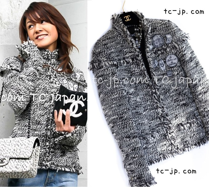 CHANEL 04A Black Choco Le Makeup de Tweed Jacket 34 36 シャネル ブラック チョコ メイクアップ ワッペン ウール ツイード ジャケット 即発