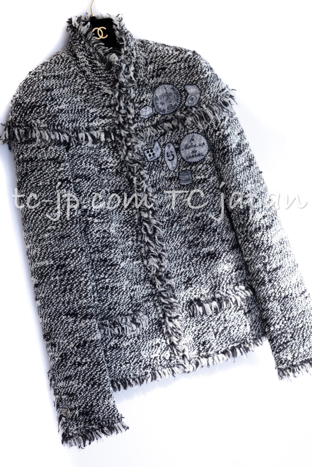 CHANEL 04A Black Choco Le Makeup de Tweed Jacket 34 36 シャネル ブラック チョコ メイクアップ ワッペン ウール ツイード ジャケット 即発
