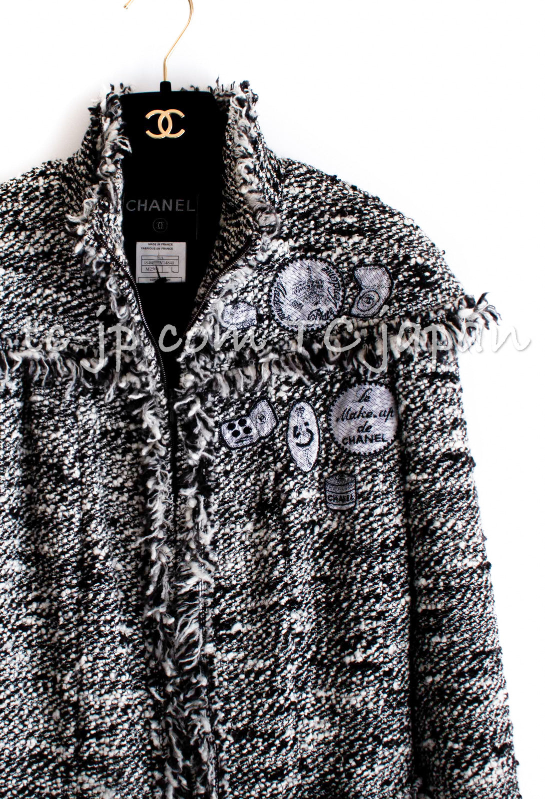 CHANEL 04A Black Choco Le Makeup de Tweed Jacket 34 36 シャネル ブラック チョコ メイクアップ ワッペン ウール ツイード ジャケット 即発