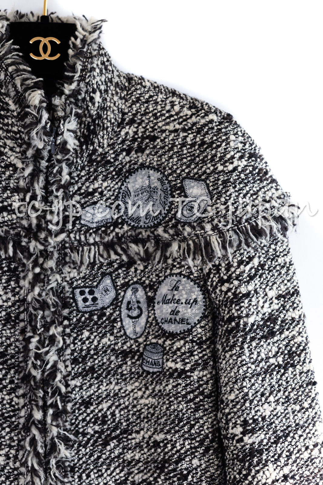 CHANEL 04A Black Choco Le Makeup de Tweed Jacket 34 36 シャネル ブラック チョコ メイクアップ ワッペン ウール ツイード ジャケット 即発