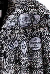 CHANEL 04A Black Choco Le Makeup de Tweed Jacket 34 36 シャネル ブラック チョコ メイクアップ ワッペン ウール ツイード ジャケット 即発