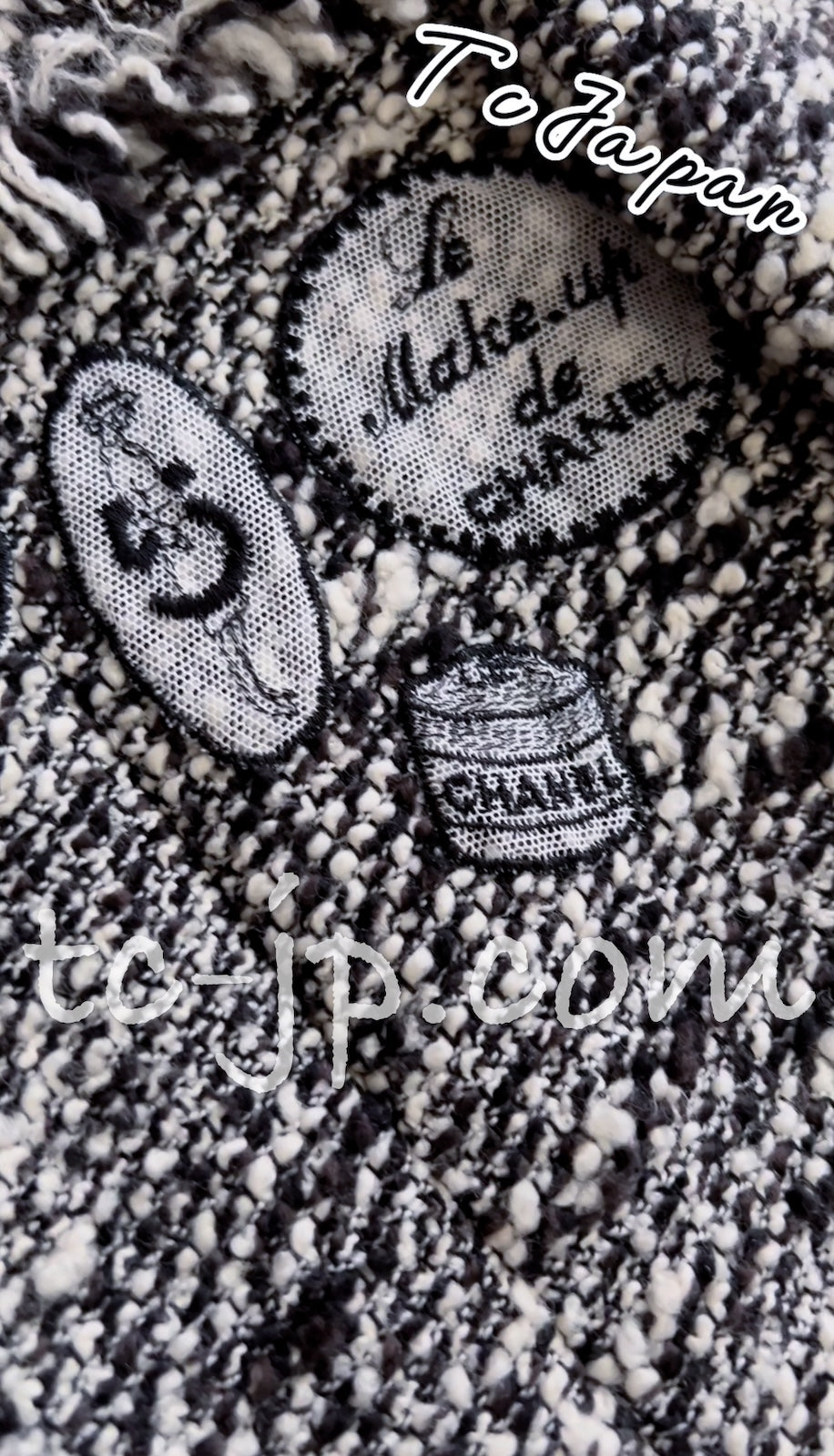 CHANEL 04A Black Choco Le Makeup de Tweed Jacket 34 36 シャネル ブラック チョコ メイクアップ ワッペン ウール ツイード ジャケット 即発