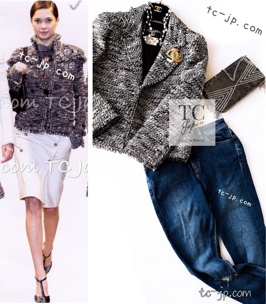 CHANEL 04A Black Choco Wool Tweed Jacket 38 シャネル ブラック チョコ ウール ツイード ジャケット 即発