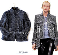 CHANEL 15S Navy Blue Stand Collar Zipper Tweed Jacket 38 40 シャネル ネイビー ブルー スタンド襟 ジッパー ツイード ジャケット 即発