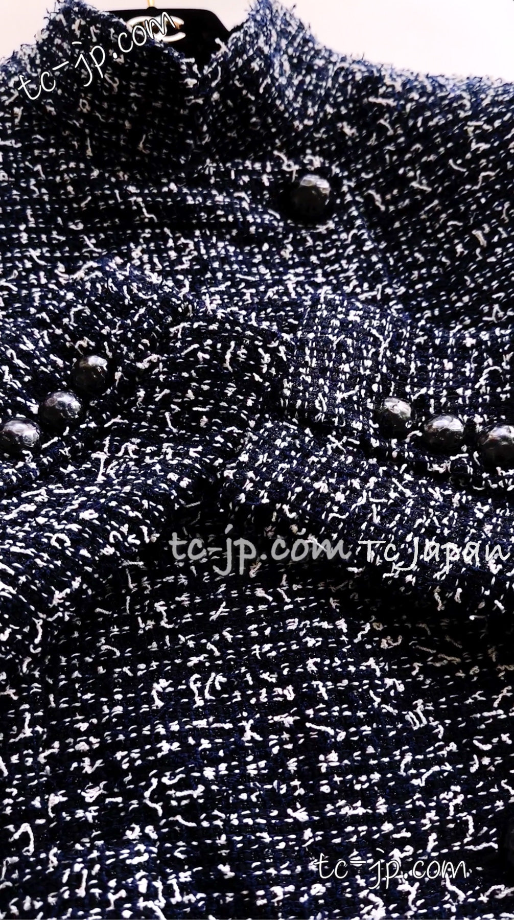 CHANEL 15S Navy Blue Stand Collar Zipper Tweed Jacket 38 40 シャネル ネイビー ブルー スタンド襟 ジッパー ツイード ジャケット 即発