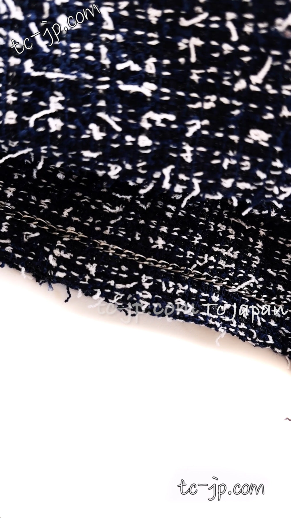 CHANEL 15S Navy Blue Stand Collar Zipper Tweed Jacket 38 40 シャネル ネイビー ブルー スタンド襟 ジッパー ツイード ジャケット 即発