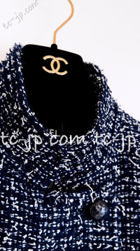 CHANEL 15S Navy Blue Stand Collar Zipper Tweed Jacket 38 40 シャネル ネイビー ブルー スタンド襟 ジッパー ツイード ジャケット 即発