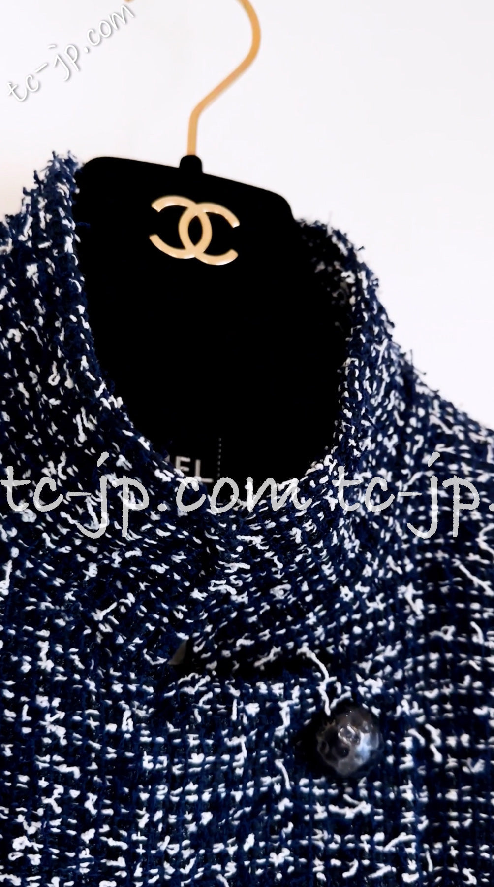 CHANEL 15S Navy Blue Stand Collar Zipper Tweed Jacket 38 40 シャネル ネイビー ブルー スタンド襟 ジッパー ツイード ジャケット 即発