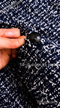 CHANEL 15S Navy Blue Stand Collar Zipper Tweed Jacket 38 40 シャネル ネイビー ブルー スタンド襟 ジッパー ツイード ジャケット 即発