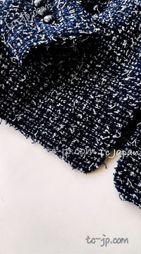 CHANEL 15S Navy Blue Stand Collar Zipper Tweed Jacket 38 40 シャネル ネイビー ブルー スタンド襟 ジッパー ツイード ジャケット 即発