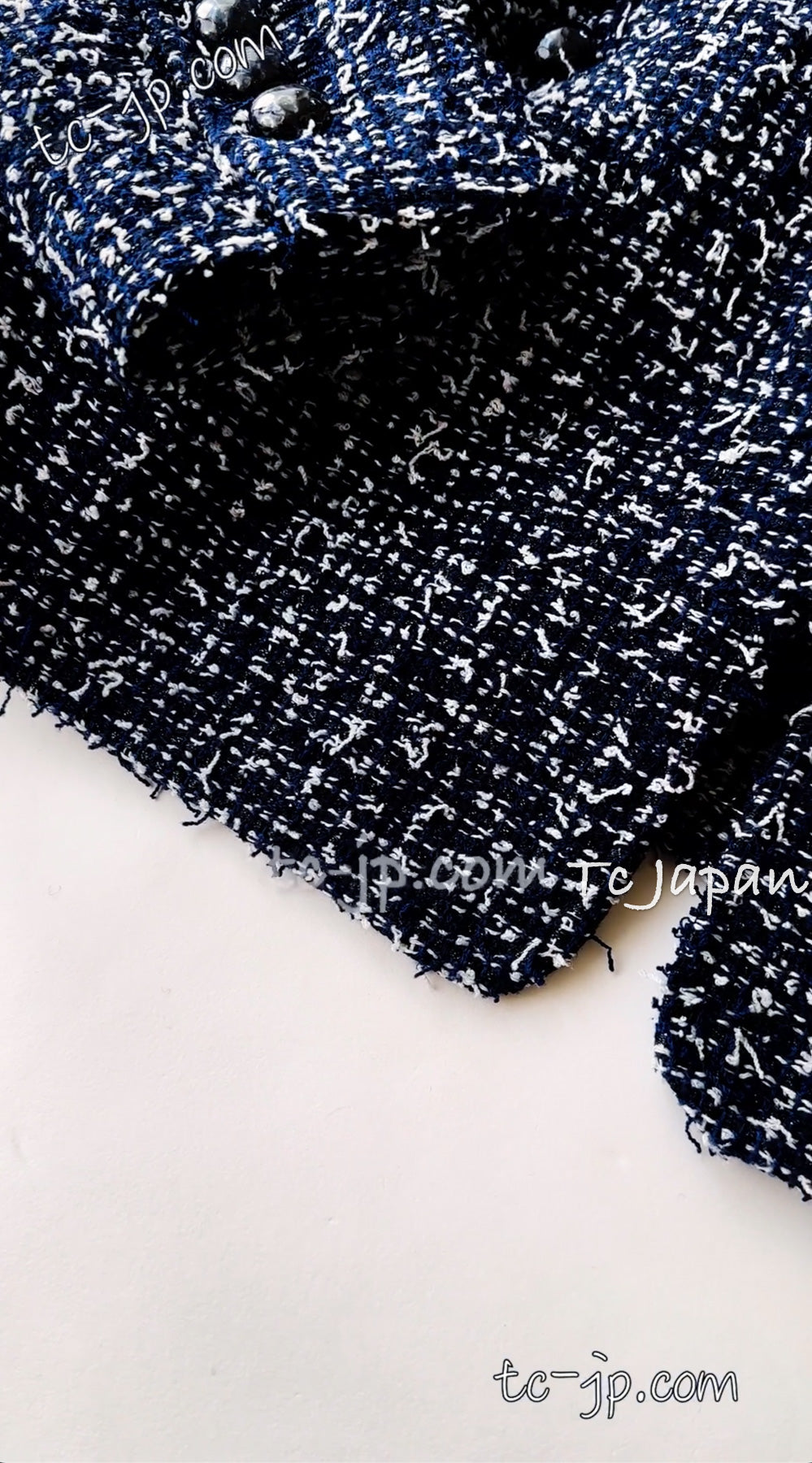 CHANEL 15S Navy Blue Stand Collar Zipper Tweed Jacket 38 40 シャネル ネイビー ブルー スタンド襟 ジッパー ツイード ジャケット 即発