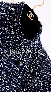 CHANEL 15S Navy Blue Stand Collar Zipper Tweed Jacket 38 40 シャネル ネイビー ブルー スタンド襟 ジッパー ツイード ジャケット 即発