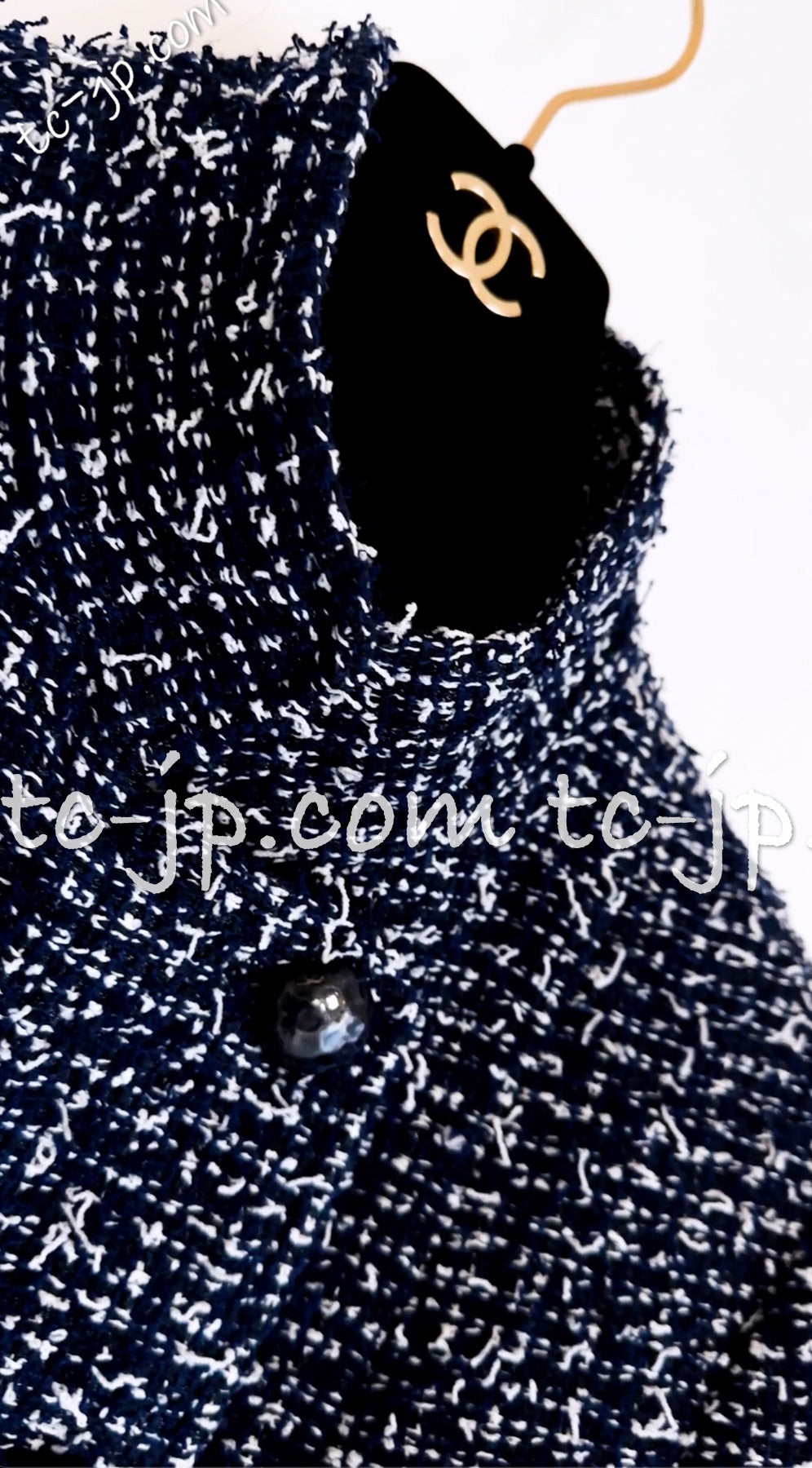 CHANEL 15S Navy Blue Stand Collar Zipper Tweed Jacket 38 40 シャネル ネイビー ブルー スタンド襟 ジッパー ツイード ジャケット 即発