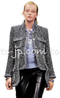 CHANEL 15S Navy Blue Stand Collar Zipper Tweed Jacket 38 40 シャネル ネイビー ブルー スタンド襟 ジッパー ツイード ジャケット 即発