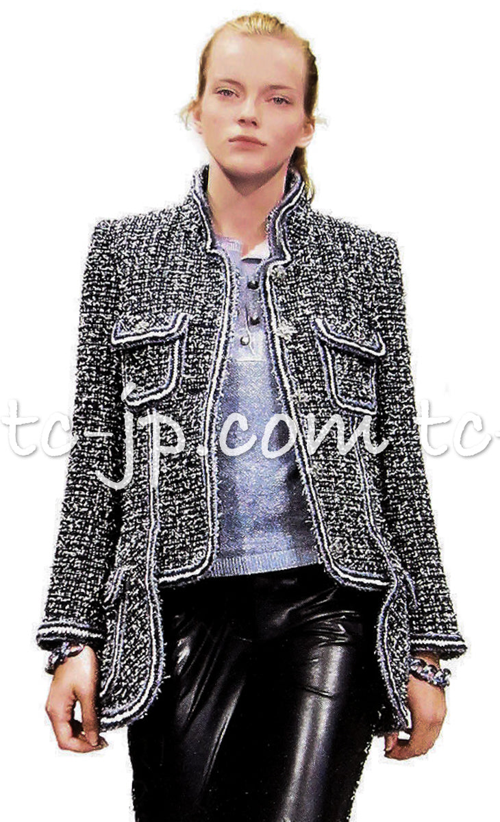 CHANEL 15S Navy Blue Stand Collar Zipper Tweed Jacket 38 40 シャネル ネイビー ブルー スタンド襟 ジッパー ツイード ジャケット 即発