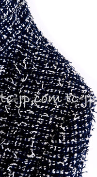 CHANEL 15S Navy Blue Stand Collar Zipper Tweed Jacket 38 40 シャネル ネイビー ブルー スタンド襟 ジッパー ツイード ジャケット 即発