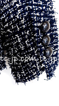 CHANEL 15S Navy Blue Stand Collar Zipper Tweed Jacket 38 40 シャネル ネイビー ブルー スタンド襟 ジッパー ツイード ジャケット 即発