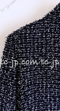 CHANEL 15S Navy Blue Stand Collar Zipper Tweed Jacket 38 40 シャネル ネイビー ブルー スタンド襟 ジッパー ツイード ジャケット 即発
