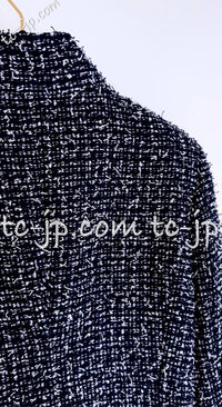 CHANEL 15S Navy Blue Stand Collar Zipper Tweed Jacket 38 40 シャネル ネイビー ブルー スタンド襟 ジッパー ツイード ジャケット 即発