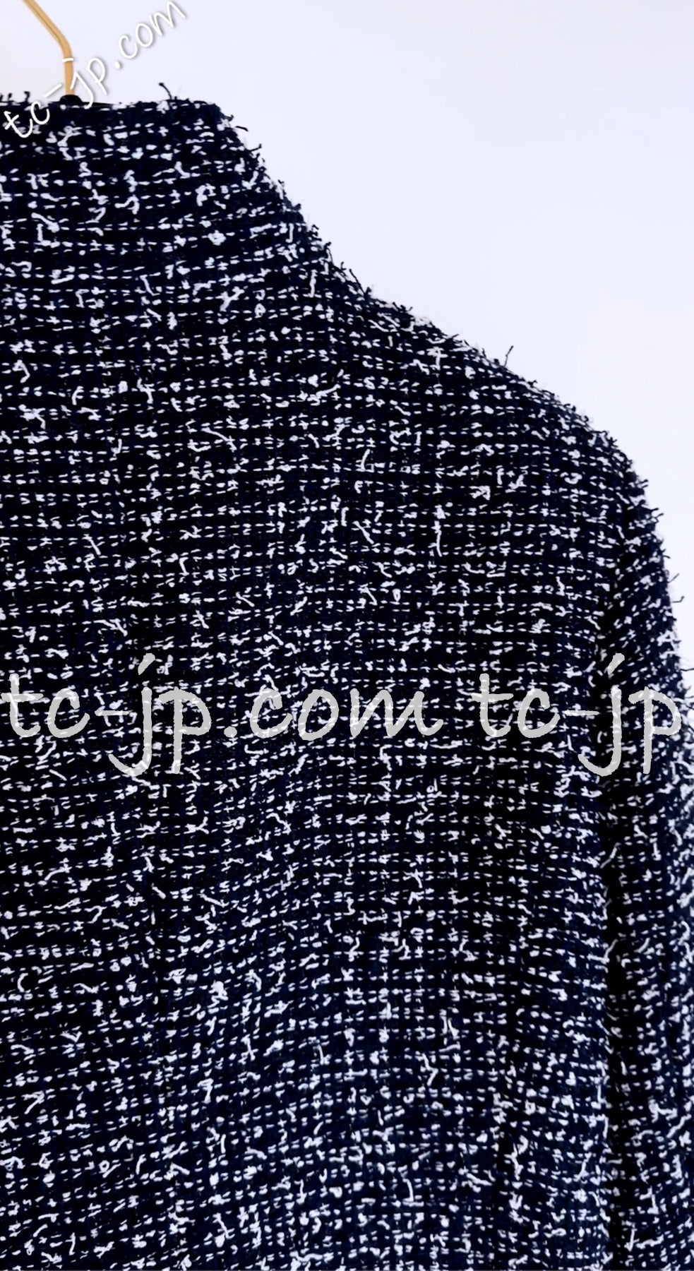 CHANEL 15S Navy Blue Stand Collar Zipper Tweed Jacket 38 40 シャネル ネイビー ブルー スタンド襟 ジッパー ツイード ジャケット 即発