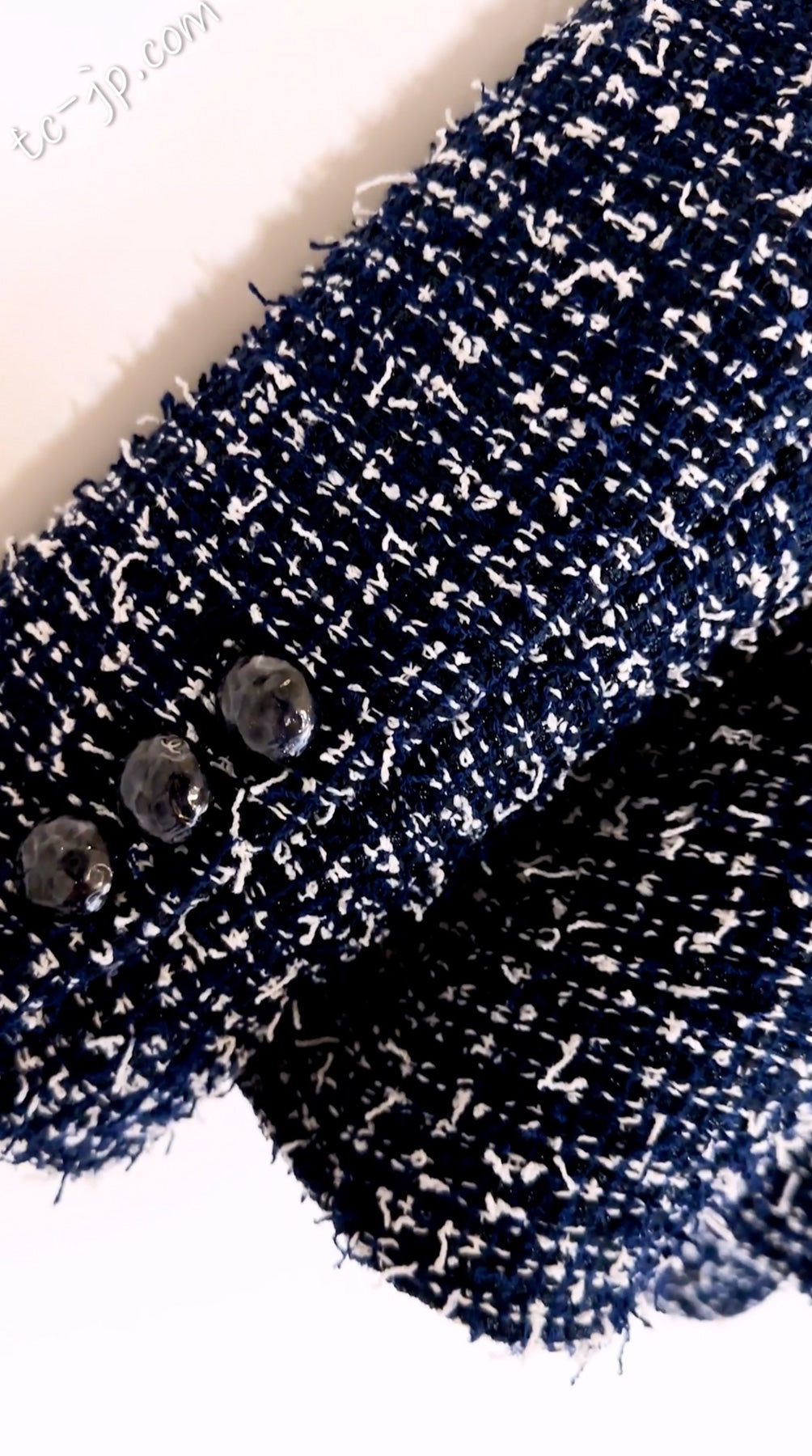 CHANEL 15S Navy Blue Stand Collar Zipper Tweed Jacket 38 40 シャネル ネイビー ブルー スタンド襟 ジッパー ツイード ジャケット 即発