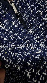 CHANEL 15S Navy Blue Stand Collar Zipper Tweed Jacket 38 40 シャネル ネイビー ブルー スタンド襟 ジッパー ツイード ジャケット 即発