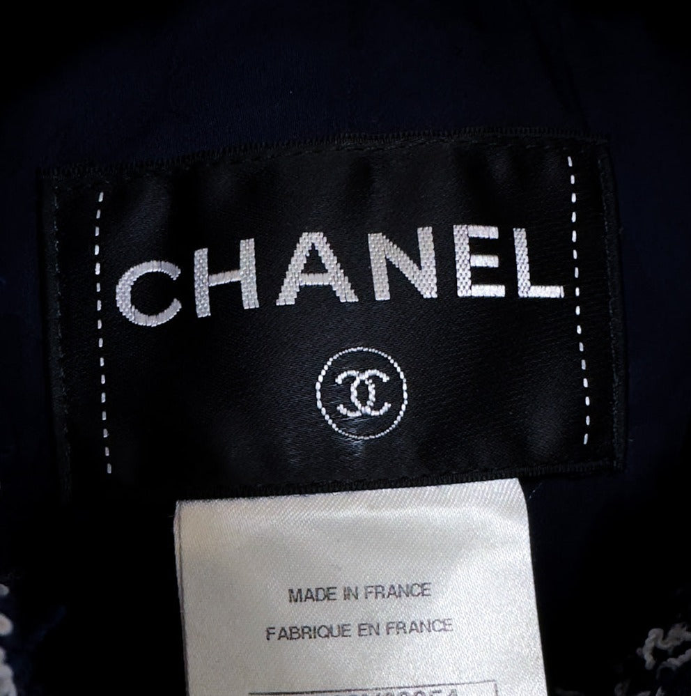 CHANEL 15S Navy Blue Stand Collar Zipper Tweed Jacket 38 40 シャネル ネイビー ブルー スタンド襟 ジッパー ツイード ジャケット 即発