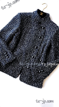 CHANEL 15S Navy Blue Stand Collar Zipper Tweed Jacket 38 40 シャネル ネイビー ブルー スタンド襟 ジッパー ツイード ジャケット 即発