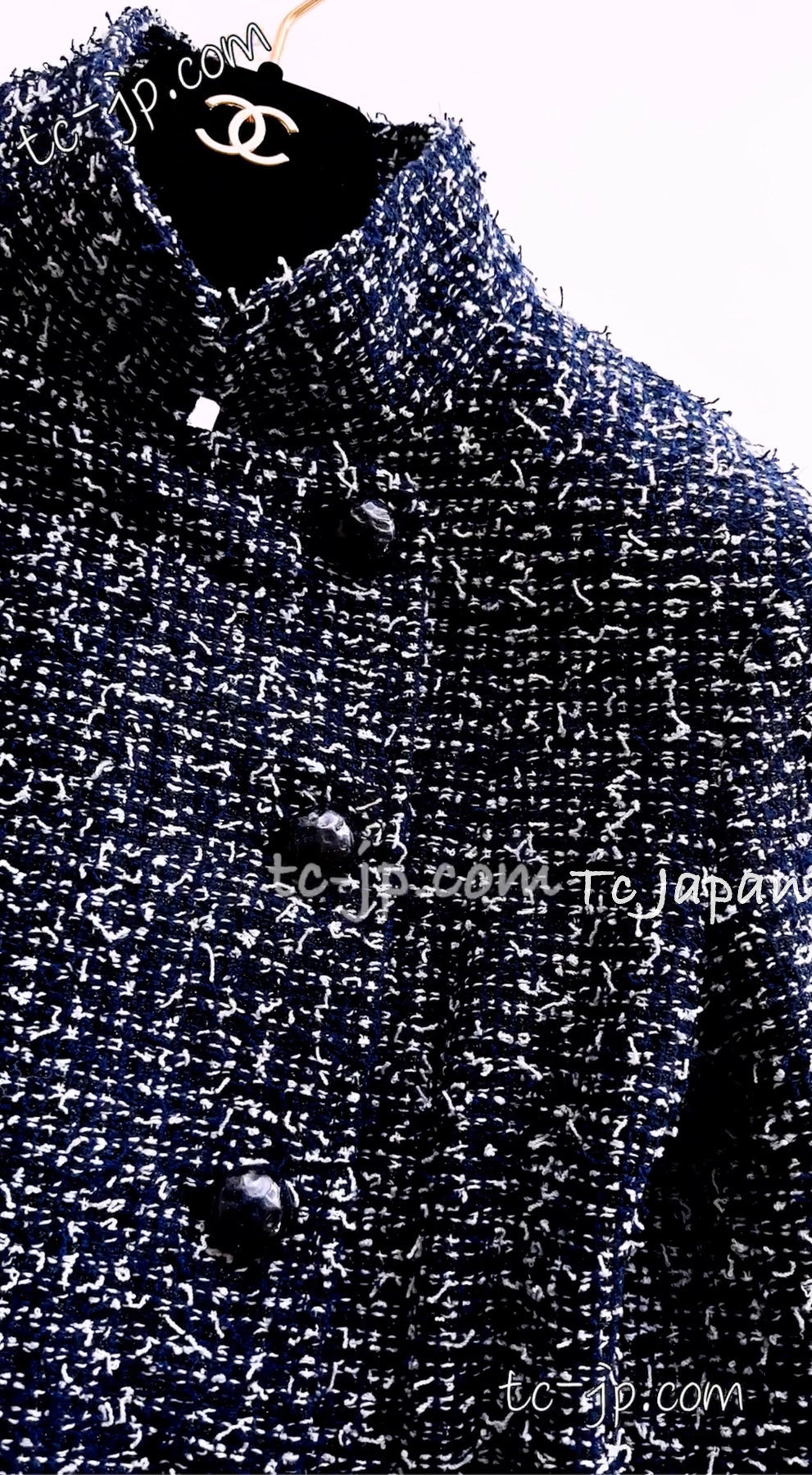 CHANEL 15S Navy Blue Stand Collar Zipper Tweed Jacket 38 40 シャネル ネイビー ブルー スタンド襟 ジッパー ツイード ジャケット 即発