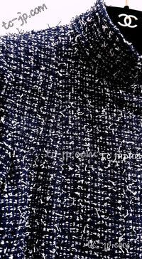 CHANEL 15S Navy Blue Stand Collar Zipper Tweed Jacket 38 40 シャネル ネイビー ブルー スタンド襟 ジッパー ツイード ジャケット 即発