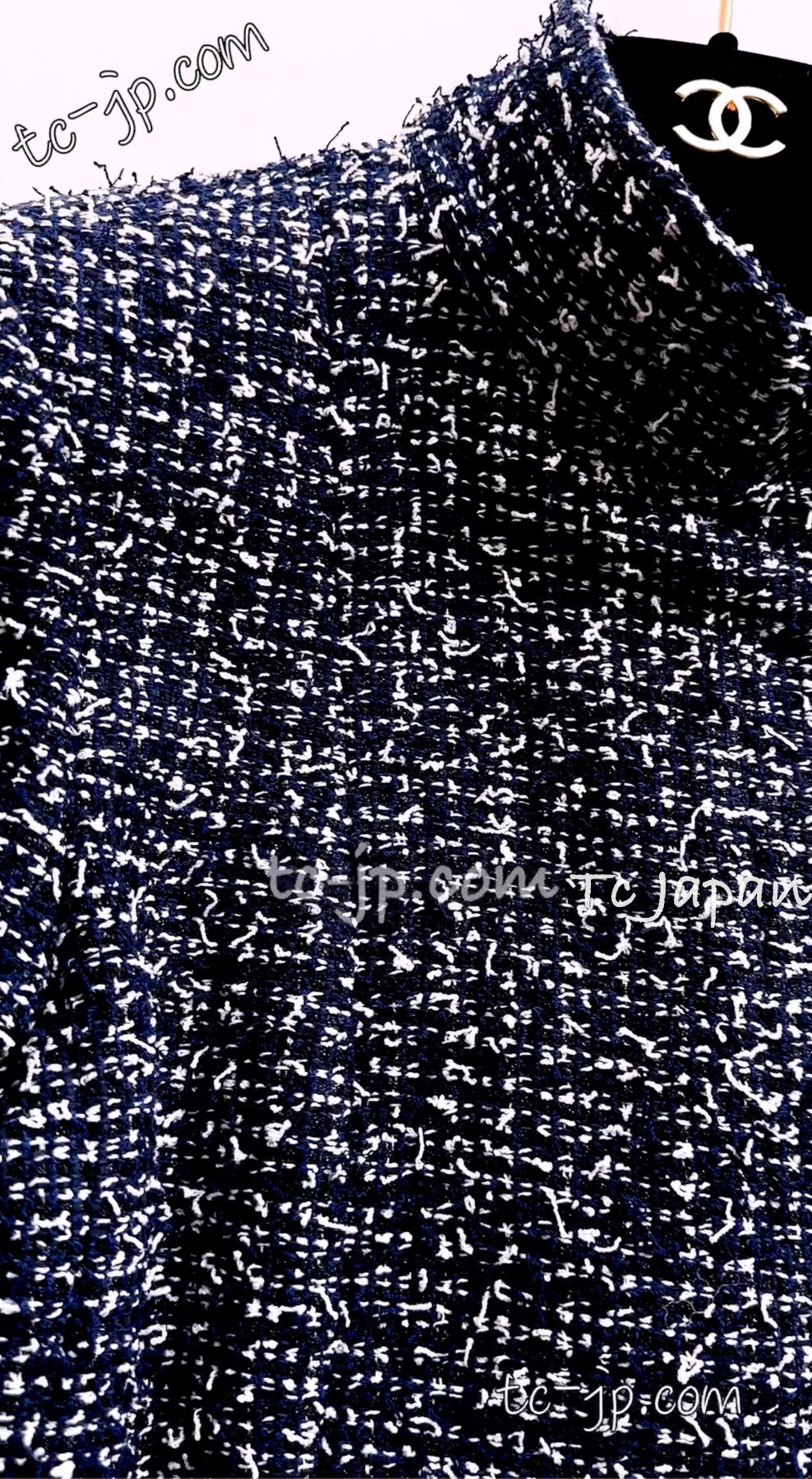 CHANEL 15S Navy Blue Stand Collar Zipper Tweed Jacket 38 40 シャネル ネイビー ブルー スタンド襟 ジッパー ツイード ジャケット 即発