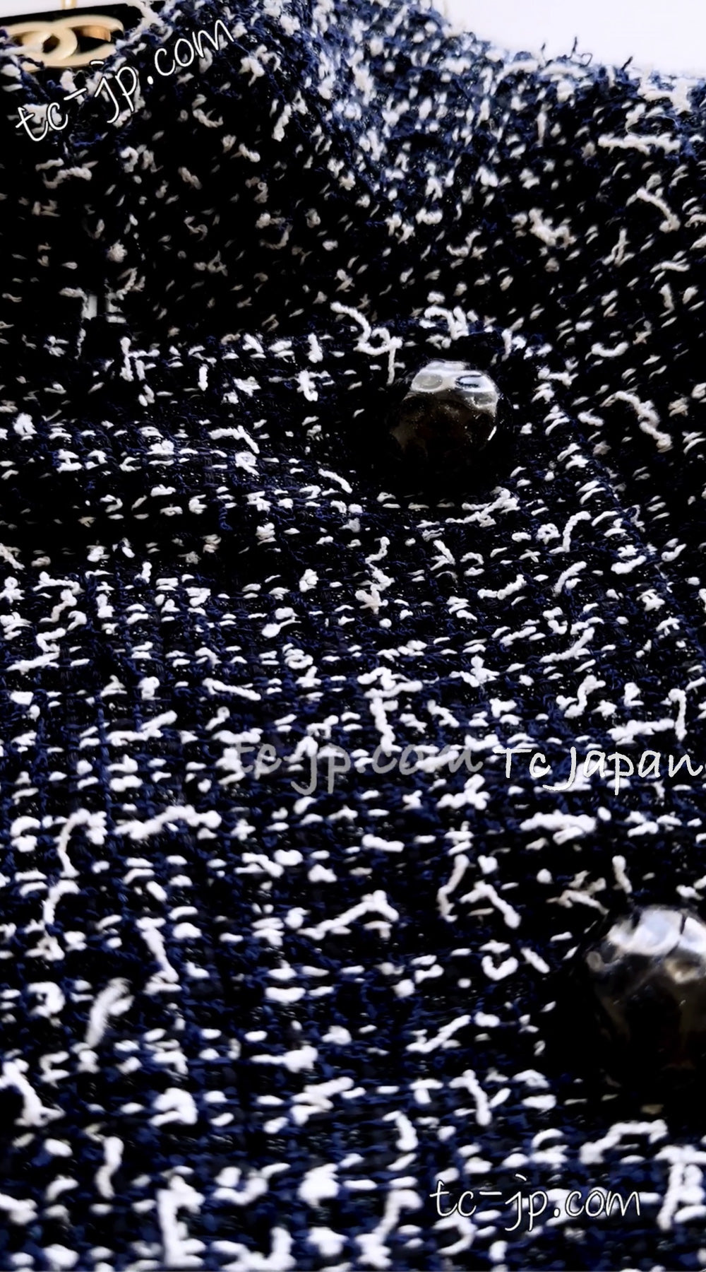 CHANEL 15S Navy Blue Stand Collar Zipper Tweed Jacket 38 40 シャネル ネイビー ブルー スタンド襟 ジッパー ツイード ジャケット 即発