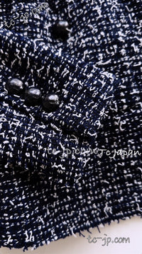 CHANEL 15S Navy Blue Stand Collar Zipper Tweed Jacket 38 40 シャネル ネイビー ブルー スタンド襟 ジッパー ツイード ジャケット 即発