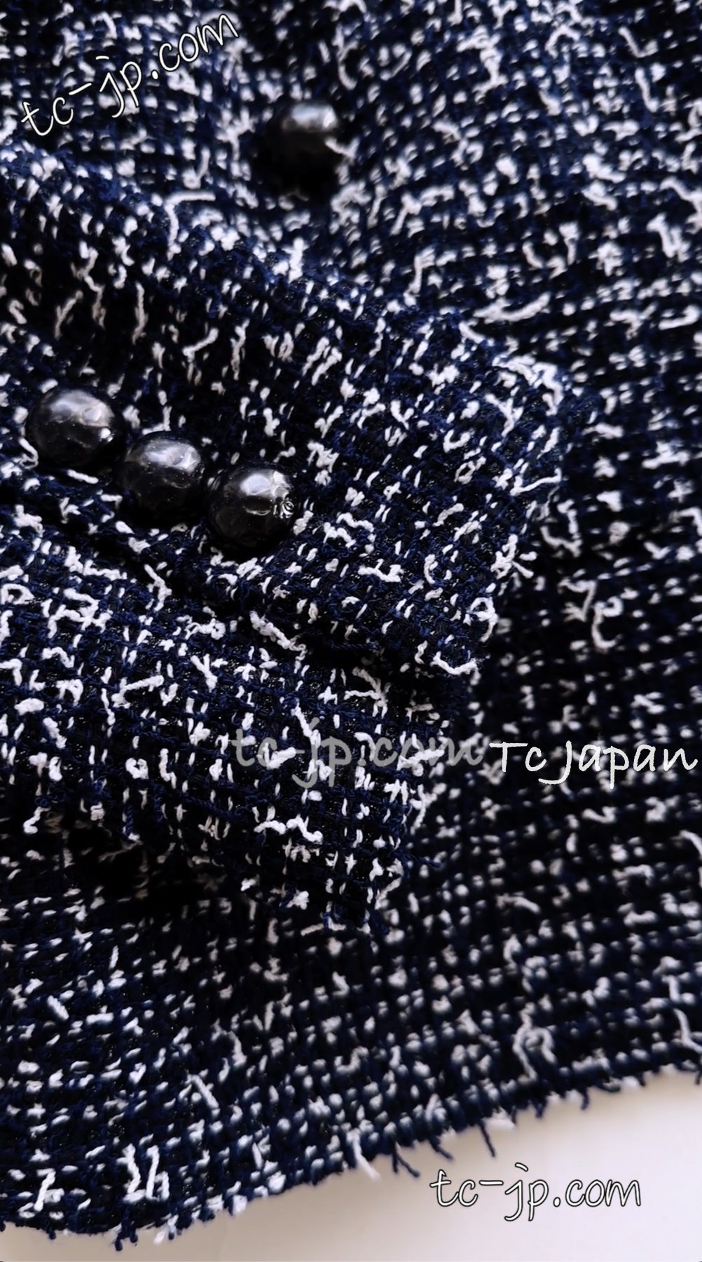 CHANEL 15S Navy Blue Stand Collar Zipper Tweed Jacket 38 40 シャネル ネイビー ブルー スタンド襟 ジッパー ツイード ジャケット 即発