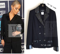 CHANEL 15A Black Wool Patent Leather Collar Jacket 36 38 シャネル ブラック ウール パテント レザー 襟 女優 パク シネ着 ジャケット 即発