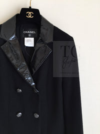 CHANEL 15A Black Wool Patent Leather Collar Jacket 36 38 シャネル ブラック ウール パテント レザー 襟 女優 パク シネ着 ジャケット 即発