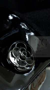 CHANEL 15A Black Wool Patent Leather Collar Jacket 36 38 シャネル ブラック ウール パテント レザー 襟 女優 パク シネ着 ジャケット 即発