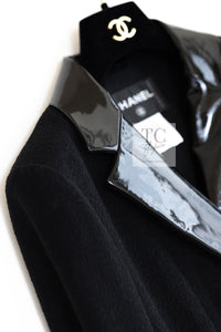 CHANEL 15A Black Wool Patent Leather Collar Jacket 36 38 シャネル ブラック ウール パテント レザー 襟 女優 パク シネ着 ジャケット 即発