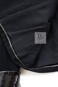 CHANEL 15A Black Wool Patent Leather Collar Jacket 36 38 シャネル ブラック ウール パテント レザー 襟 女優 パク シネ着 ジャケット 即発