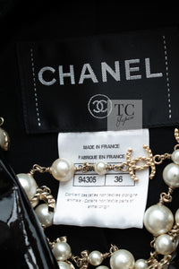 CHANEL 15A Black Wool Patent Leather Collar Jacket 36 38 シャネル ブラック ウール パテント レザー 襟 女優 パク シネ着 ジャケット 即発