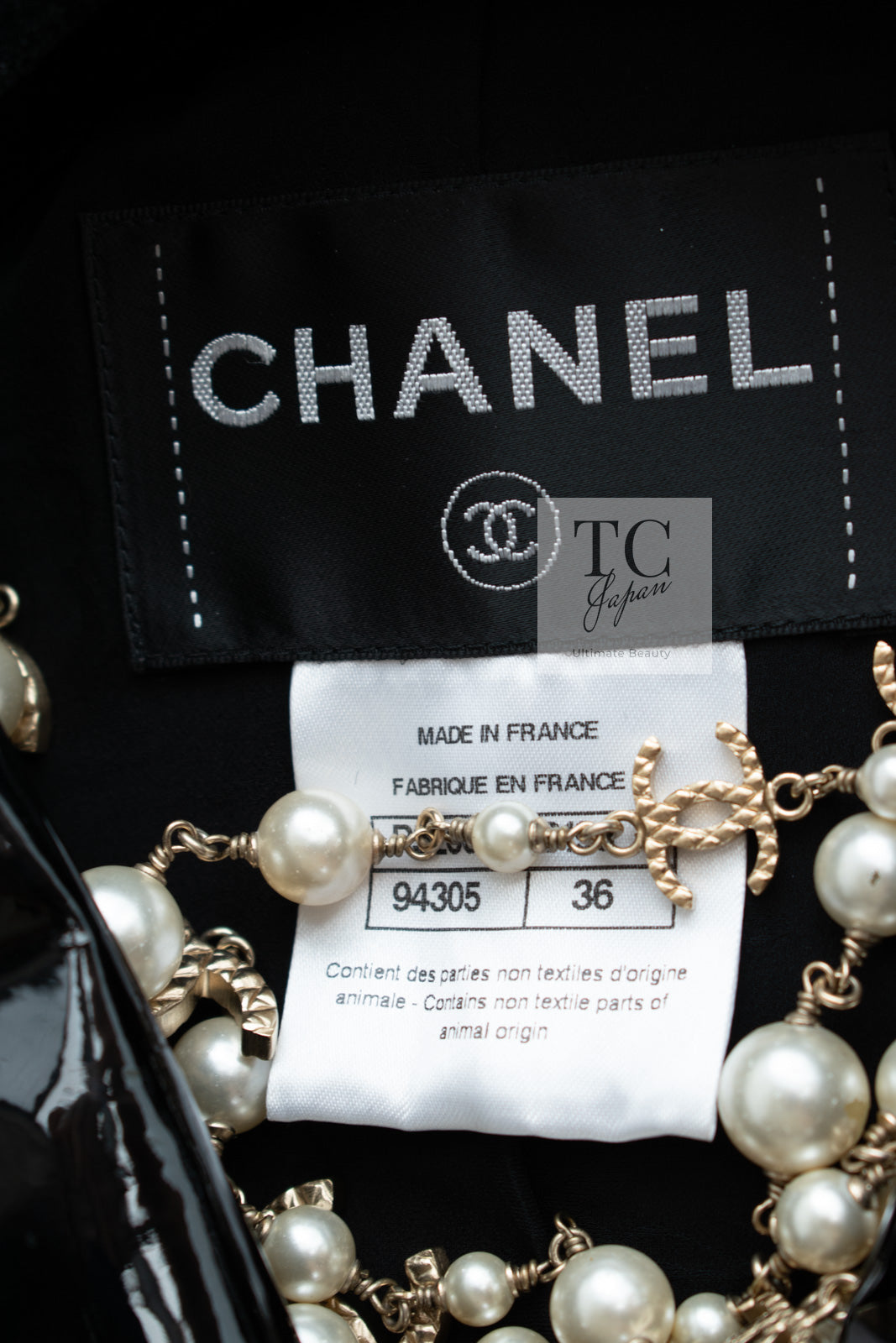 CHANEL 15A Black Wool Patent Leather Collar Jacket 36 38 シャネル ブラック ウール パテント レザー 襟 女優 パク シネ着 ジャケット 即発