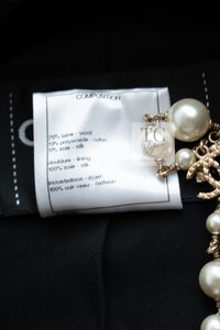 CHANEL 15A Black Wool Patent Leather Collar Jacket 36 38 シャネル ブラック ウール パテント レザー 襟 女優 パク シネ着 ジャケット 即発
