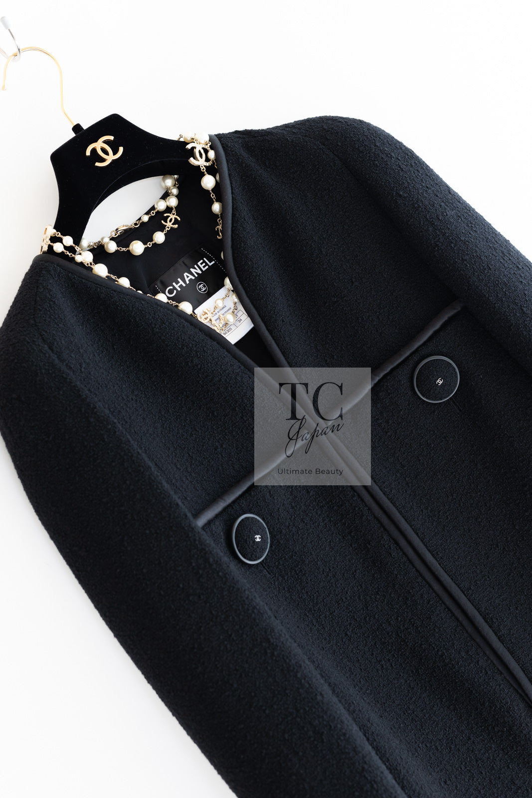 CHANEL 15B Black Wool Piping Collarless Jacket 34 36 38 シャネル ブラック ウール パイピング ノーカラー ジャケット 即発