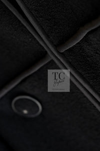 CHANEL 15B Black Wool Piping Collarless Jacket 34 36 38 シャネル ブラック ウール パイピング ノーカラー ジャケット 即発