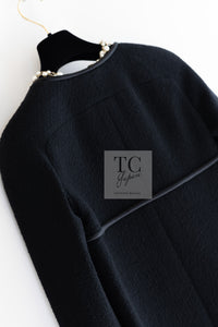 CHANEL 15B Black Wool Piping Collarless Jacket 34 36 38 シャネル ブラック ウール パイピング ノーカラー ジャケット 即発