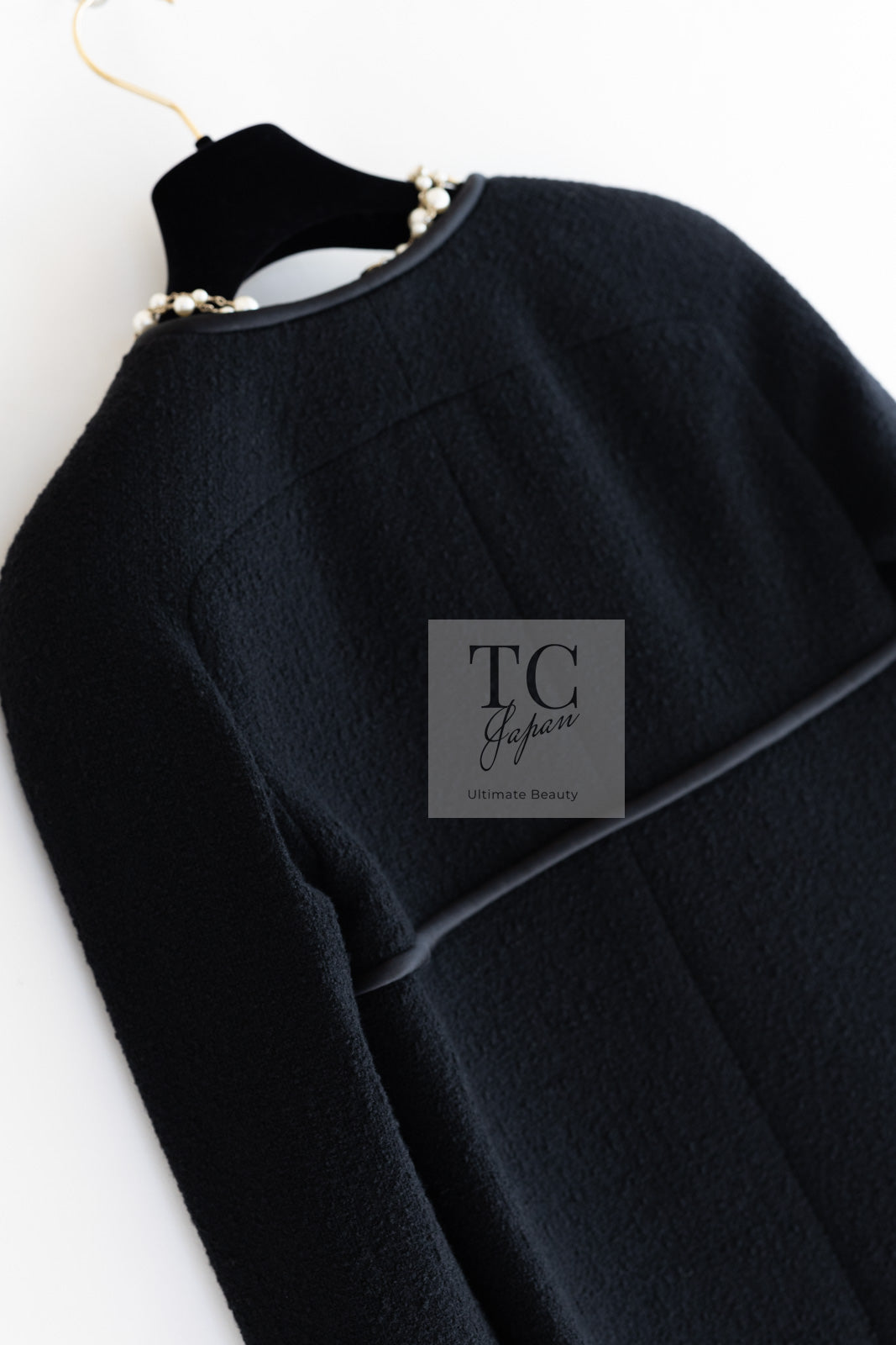 CHANEL 15B Black Wool Piping Collarless Jacket 34 36 38 シャネル ブラック ウール パイピング ノーカラー ジャケット 即発