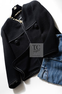 CHANEL 15B Black Wool Piping Collarless Jacket 34 36 38 シャネル ブラック ウール パイピング ノーカラー ジャケット 即発