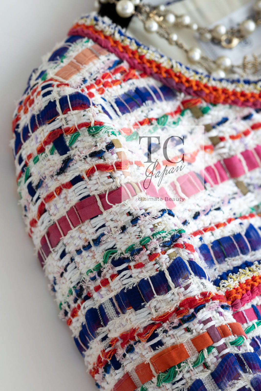 CHANEL 15S Ivory Multicolor Cotton Silk Tweed Pleated Dress B 36 38 シャネル アイボリー マルチカラー コットン ツイード ジャケット シルク プリーツ ワンピース ドレス B 即発