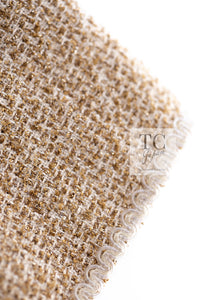 CHANEL 13C Gold Silk Fringe Collarless Tweed Jacket Skirt Suit 38 シャネル ゴールド シルク フリンジ ノーカラー ツイード ジャケット スカート スーツ 即発